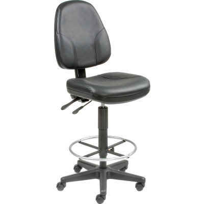 Interion® Leather Operator Stool - 360° Footrest - Black