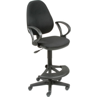 Interion® Work Stool - Fabric - 180° Footrest - Black