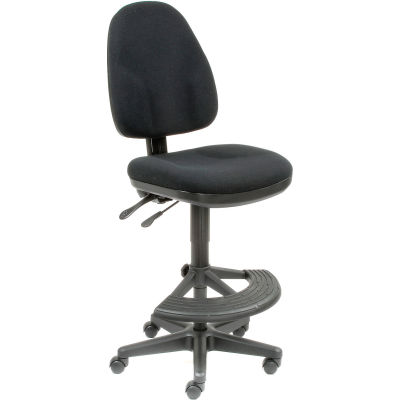 Interion® Work Stool - Fabric - 180° Footrest - Black