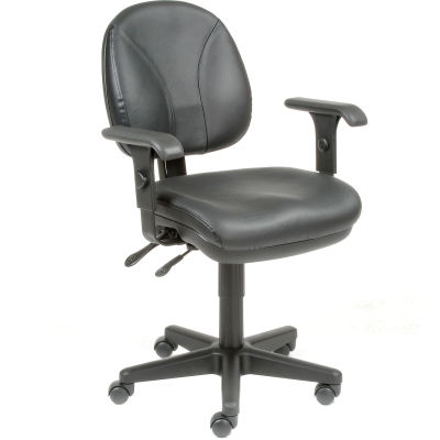 Interion® Task Chair With Arms With Mid Back & Adjustable Arms, Leather, Black