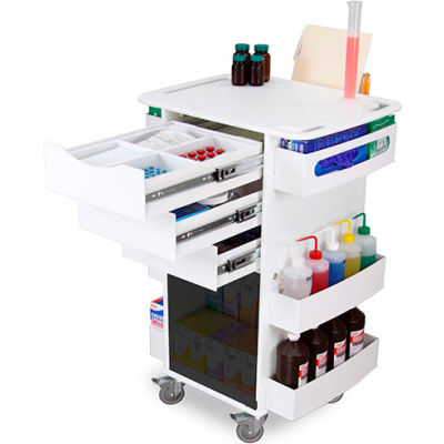 TrippNT White Core DX Organizing Cart with Smoke Sliding Door, 23"W x 19"D x 35"H