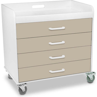 TrippNT 51138 Extra Wide Compact 4 Drawer Locking Cart, Almond Beige, 27"W x 19"D x 27"H