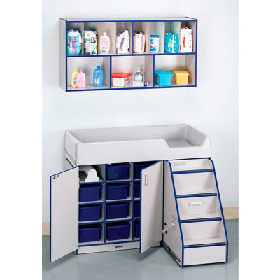 Jonti-Craft® Diaper Changer & Organizer Combo, Stairs on Right, Gray Laminate, Blue Edge