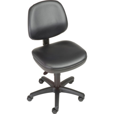 Interion® Task Stool With Adjustable Arms & Mid Back, Vinyl, Black