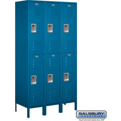 Double Tier 6 Door Extra Wide Metal Locker, 15"Wx18"Dx36"H, Blue, Assembled