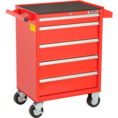 Global Industrial 26-3/8" x 18-1/8" x 37-13/16" 5 Drawer Red Roller Tool Cabinet