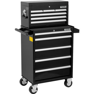 Global Industrial 26-3/8” x 18-1/8" x 52-9/16" 11 Drawer Black Roller Cabinet & Chest Combo
