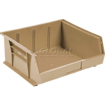 Global Industrial Plastic Stack & Hang Bin,11"W x 10-7/8"D x 5"H, Beige - Pkg Qty 6