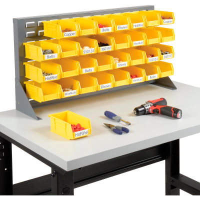 Global Industrial Louvered Bench Rack 36"W x 20"H - 32 of Yellow Premium Stacking Bins