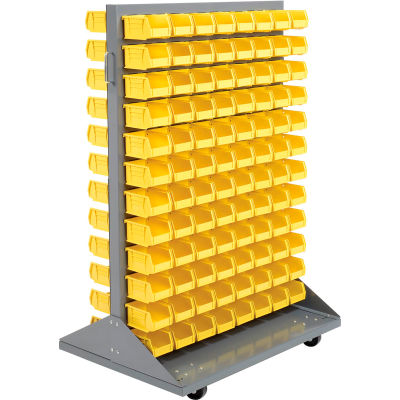Global Industrial Mobile Double Sided Floor Rack - 192 Yellow Stacking Bins 36 x 54