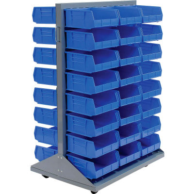 Global Industrial™ Mobile Double Sided Floor Rack - 48 Blue Stacking Bins 36 x 54