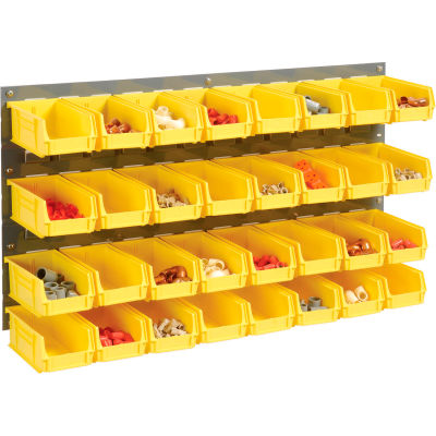 Global Industrial Wall Bin Rack Panel 36 x19 - 32 Yellow 4-1/8x7-1/2x3 Stacking Bins