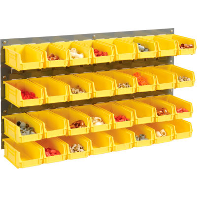 Global Industrial™ Wall Bin Rack Panel 36 x19 - 32 Yellow 4-1/8x7-1/2x3 Stacking Bins