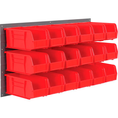 Global Industrial Wall Bin Rack Panel 36 x19 - 18 Red 5-1/2x11x5 Stacking Bins