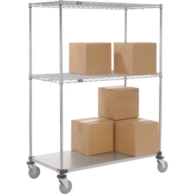 Nexel® Open Sided Wire Stock Picker Truck w/3 Shelves, 800 lb. Capacity, 36"L x 24"W x 69"H
