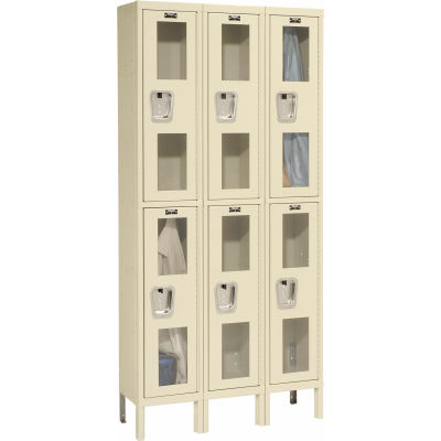 Hallowell Double Tier 6 Door Safety-View Locker, 12"Wx18"Dx36"H, Tan, Assembled