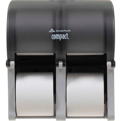 GP Compact Quad Translucent Smoke Vertical Four Roll Coreless Tissue Dispenser - 56744