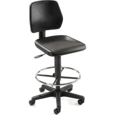 Interion® Task Stool with 360 Footrest- Polyurethane - Black