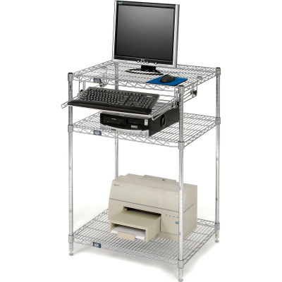 Nexel™ Chrome Wire Shelf Computer Workstation with Keyboard Tray, 30"W x 24"D x 42"H
