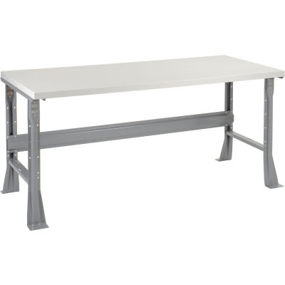 72"W x 30"D x 34"H Fixed Height Workbench C-Channel Flared Leg - Plastic Laminate Square Edge - Gray