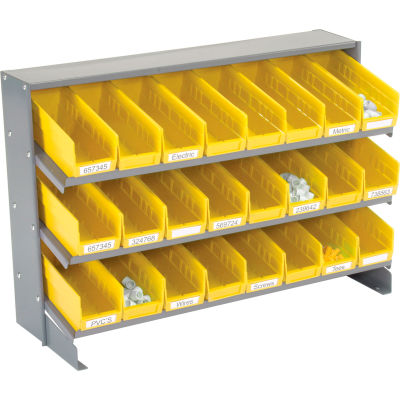 Global Industrial 3 Shelf Bench Pick Rack - 24 Yellow Plastic Shelf Bins 4 Inch Wide 33x12x21