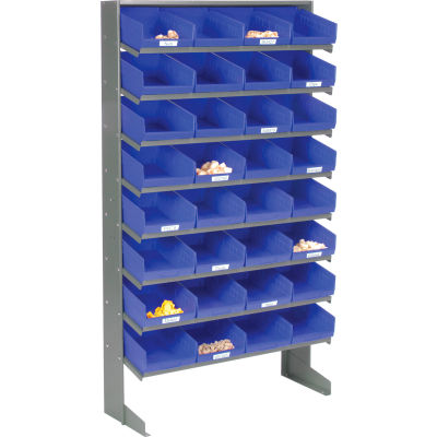 Global Industrial 8 Shelf Floor Pick Rack - 32 Blue Plastic Shelf Bins 8 Inch Wide 33x12x61
