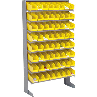 Global Industrial™ 8 Shelf Floor Pick Rack - 64 Yellow Plastic Shelf Bins 4 Inch Wide 33x12x61