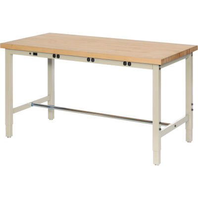 Global Industrial 72 x 24 Production Workbench - Power Apron - Maple Square Edge - Tan