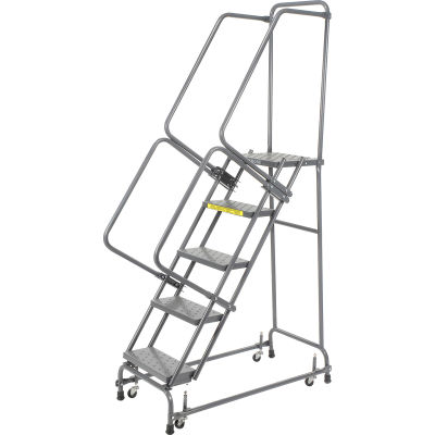 Perforated 16"W 5 Step Steel Rolling Ladder 14"D Top Step - FSH518P