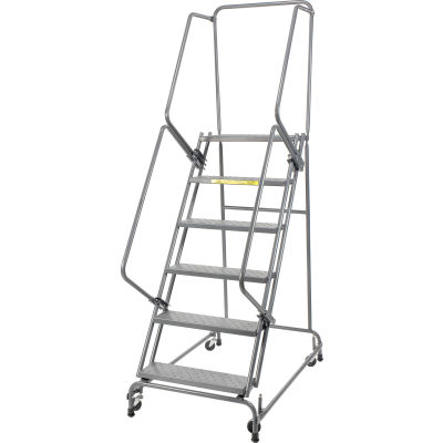 Perforated 24"W 6 Step Steel Rolling Ladder 14"D Top Step- Lock Style A - FSH626P