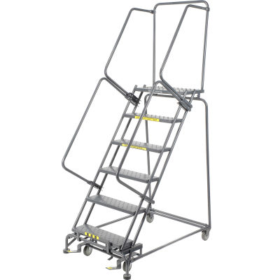 Perforated 24"W 6 Step Steel Rolling Ladder 14"D Top Step- Lock Style B - FS063014
