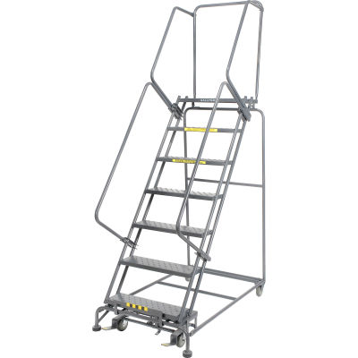 Perforated 24"W 7 Step Steel Rolling Ladder 14"D Top Step- Lock Style B - FS073014P