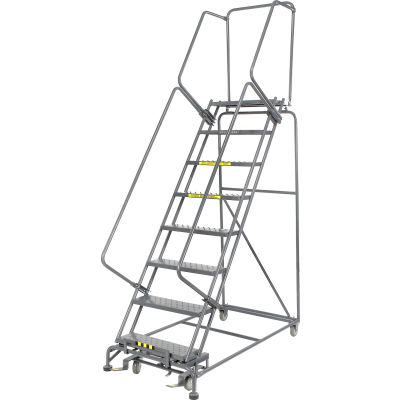 Perforated 24"W 8 Step Steel Rolling Ladder 21"D Top Step - FS083221P