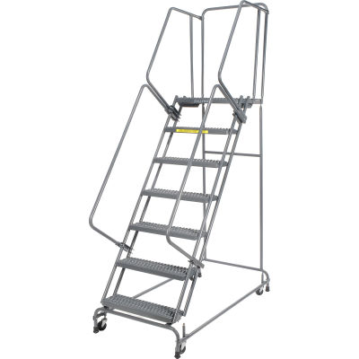 Grip 16"W 7 Step Steel Rolling Ladder 21"D Top Step - FSH71821G