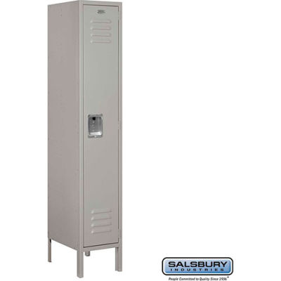 Single Tier 1 Door Metal Locker, 12"Wx15"Dx60"H, Gray, Unassembled