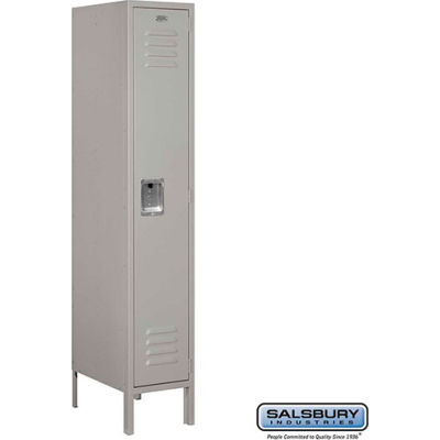Single Tier 1 Door Metal Locker, 12"Wx18"Dx60"H, Gray, Assembled