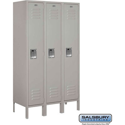 Single Tier 3 Door Metal Locker, 12"Wx15"Dx60"H, Gray, Unassembled