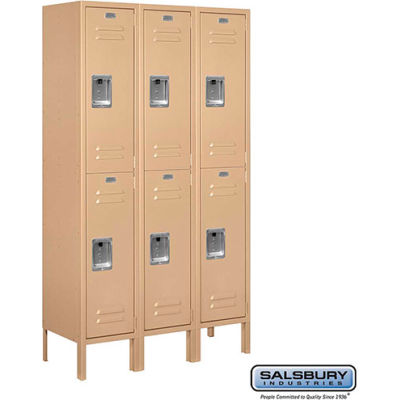Double Tier 6 Door Metal Locker, 12"Wx12"Dx30"H, Tan, Assembled