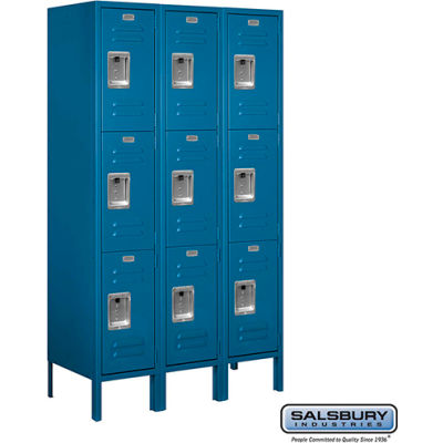 Metal Locker 63355 - Triple Tier 3 Wide 12"W x 15"D x 20"H Blue Unassembled