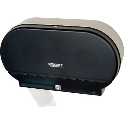 Global Industrial™ Plastic Twin Jumbo Roll Toilet Tissue Dispenser, Two 9" Rolls, Gray