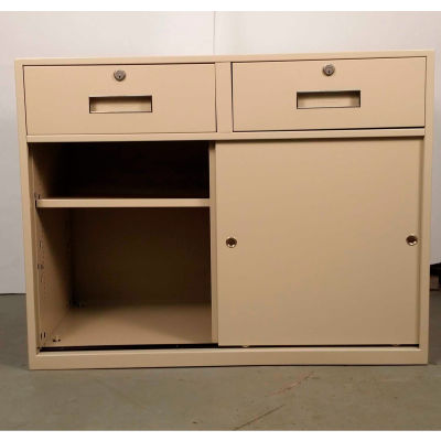 Fenco Lowboy Teller Pedestal Cabinet 641-A - 2 Drawers Sliding Doors 36"Wx19"Dx27-7/8"H Champagne