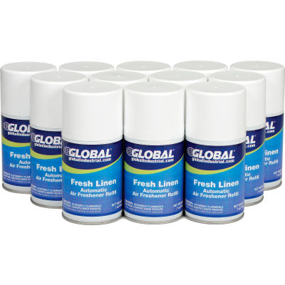 Global Industrial Automatic Air Freshener Refills, Fresh Linen 7 oz. Can - 12 Refills/Case