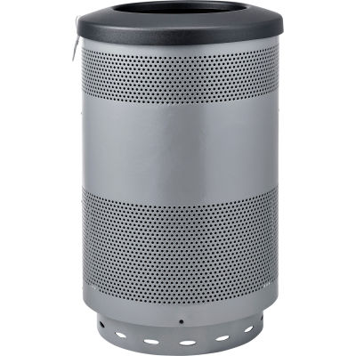 Global Industrial 55 Gallon Perforated Steel Receptacle w/ Flat Lid - Gray