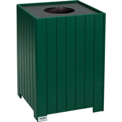 Global Industrial 32 Gallon Square Recycled Plastic Receptacle W/ Liner, Green