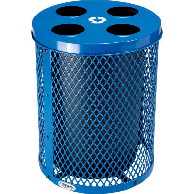 Global Industrial™ Thermoplastic 32 Gallon Mesh Recycling Receptacle w/Multi-Stream Lid - Blue