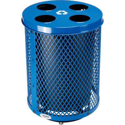 Global Industrial™ Deluxe Thermoplastic 32 Gal Mesh Recycling Receptacle w/Multi-Stream Lid Blue