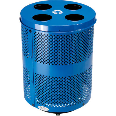 Global Industrial™ Deluxe Thermoplastic 32 Gal Perf Recycling Receptacle w/Multi-Stream Lid Blue