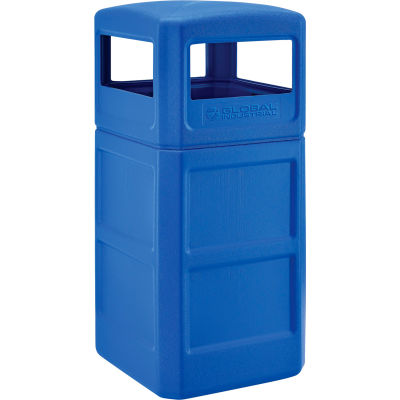 Global Industrial Square Plastic Waste Receptacle With Dome Lid, 42 Gallon, Blue