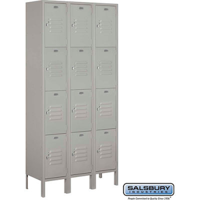 Four Tier 12 Door Metal Locker, 12"Wx12"Dx18"H, Gray, Unassembled