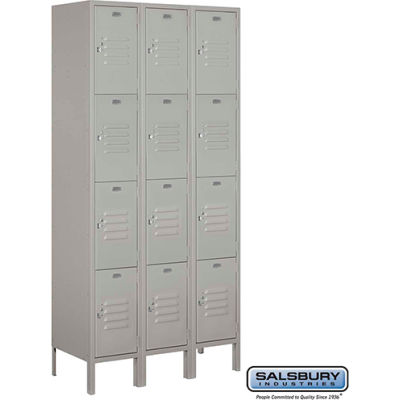 Four Tier 12 Door Metal Locker, 12"Wx15"Dx18"H, Gray, Unassembled